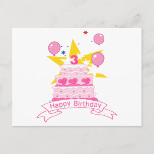 3 Year Old Birthday Cake Postcard