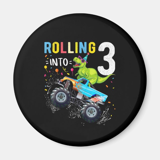 3 Year Old Birthday Dinosaur Monster Truck Family  Magnet (Front)