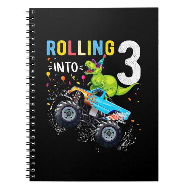 3 Year Old Birthday Dinosaur Monster Truck Family  Notebook (Front)