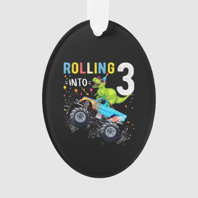 3 Year Old Birthday Dinosaur Monster Truck Family  Ornament (Front)