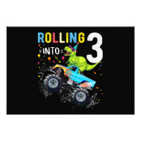 3 Year Old Birthday Dinosaur Monster Truck Family 