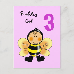 3 year old birthday girl postcard