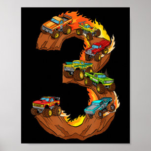 3 Year Old Birthday Monster Truck 3rd Birthday Gir Poster
