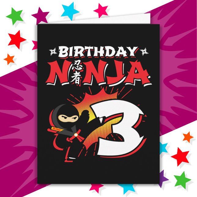 3 Year Old Comic Book Style Ninja 3rd Birthday Card (Creator Uploaded)