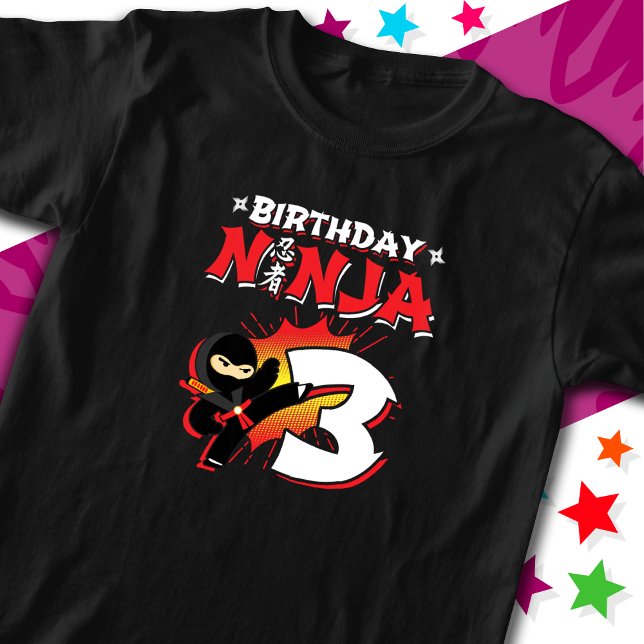 3 Year Old Comic Book Style Ninja 3rd Birthday T-Shirt (Creator Uploaded)
