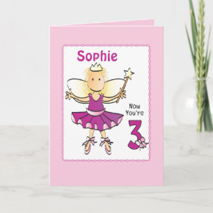 3 Year Old Cute Ballerina Cartoon Pink Birthday Card