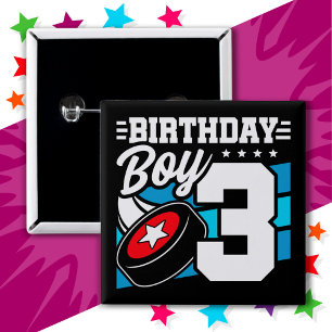 3 Year Old Hockey Party Theme 3rd Birthday Boy 15 Cm Square Badge