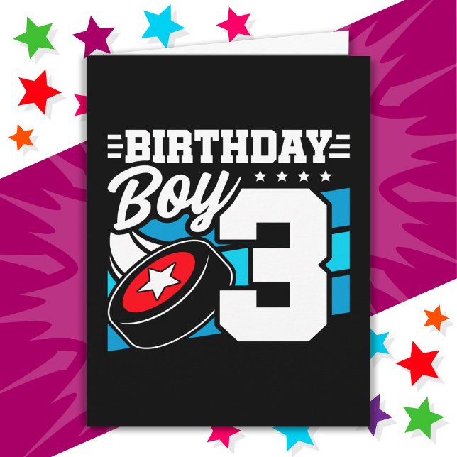 3 Year Old Hockey Party Theme 3rd Birthday Boy Card (Creator Uploaded)