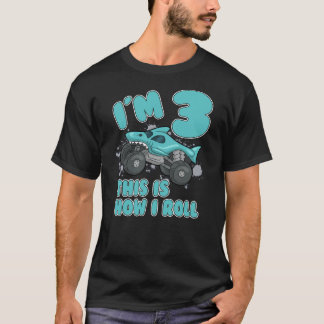 3 Year Old Monster Truck Shark Gift Birthday Jam T-Shirt
