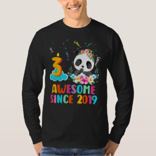 3 Year Old Panda Unicorn Awesome Since 2019 3rd Bi T-Shirt