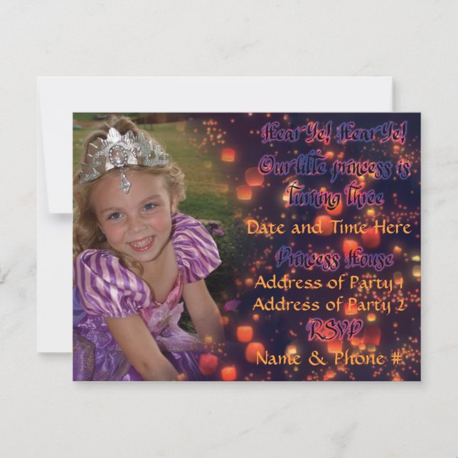 3 Year Old Princess Birthday Invitations (Front)
