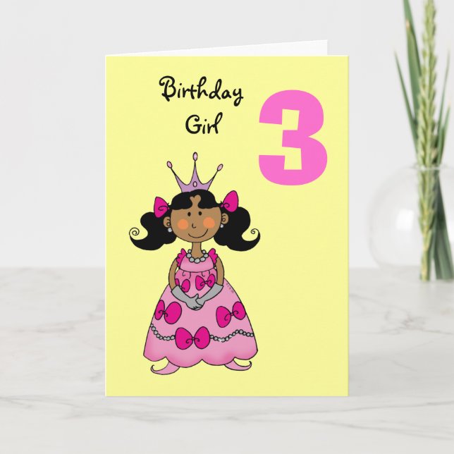 3 year old princess (black hair) card (Front)