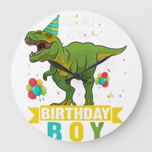 3 Year Old Shirt 3rd Birthday Boy T Rex Dinosaur  Large Clock