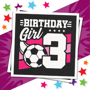 3 Year Old Soccer Football Party 3rd Birthday Girl Napkin