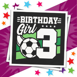 3 Year Old Soccer Football Party 3rd Birthday Girl Napkin