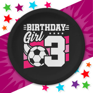 3 Year Old Soccer Football Party 3rd Birthday Girl Paper Plate