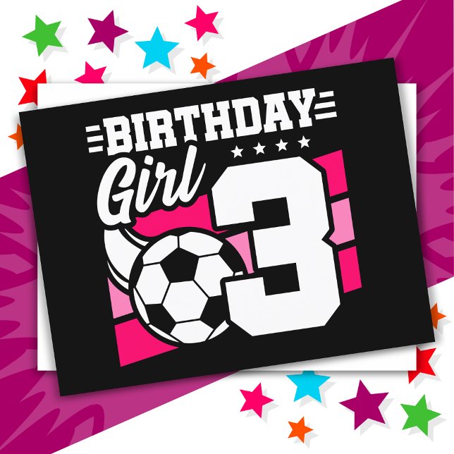 3 Year Old Soccer Football Party 3rd Birthday Girl Postcard (Creator Uploaded)