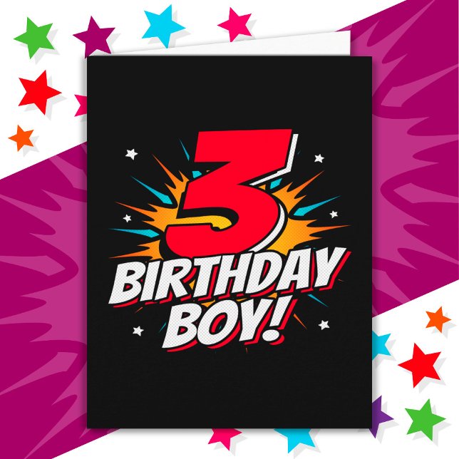 3 Year Old Superhero Birthday Boy 3rd Birthday Card (Creator Uploaded)