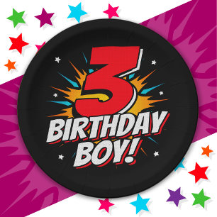 3 Year Old Superhero Birthday Boy 3rd Birthday Paper Plate