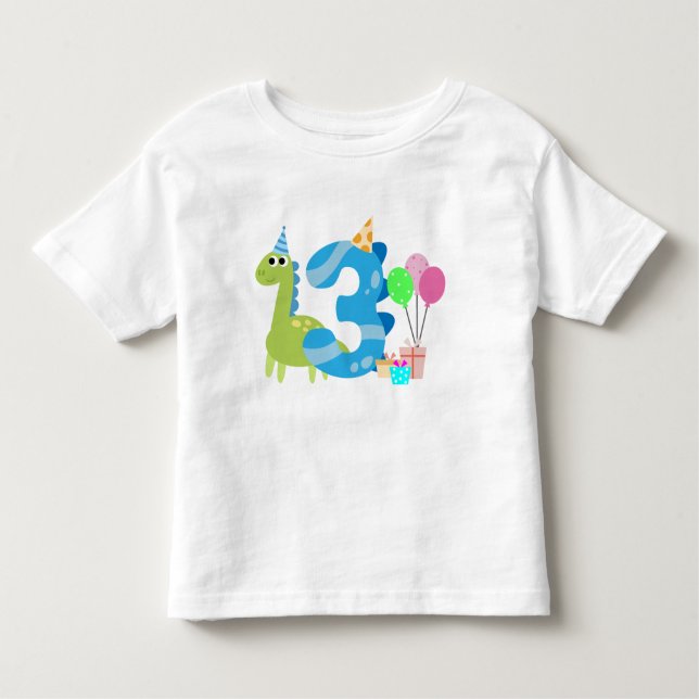 3 Year Old's Dinosaur Birthday Toddler T-Shirt (Front)