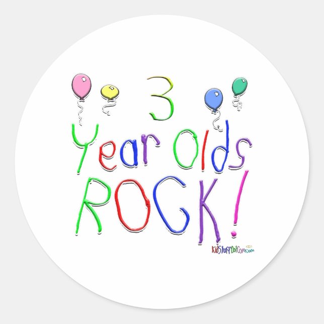 3 Year Olds Rock! Sticker (Front)