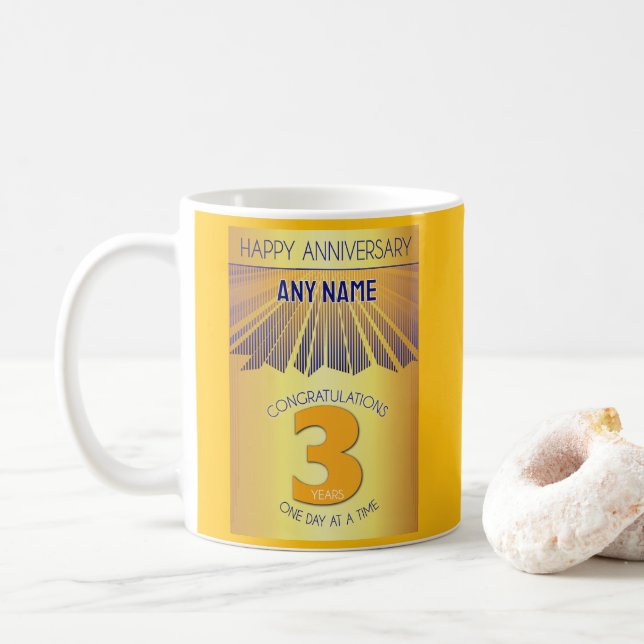 3 Year Sober Anniversary | Golden Ray 12 Step Coffee Mug (With Donut)