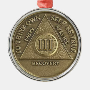 3 Year Sober Anniversary Medallion Metal Ornament