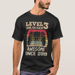 3 Year Sold  Gamer Boy Birthday 3 Level Unlocked 2 T-Shirt
