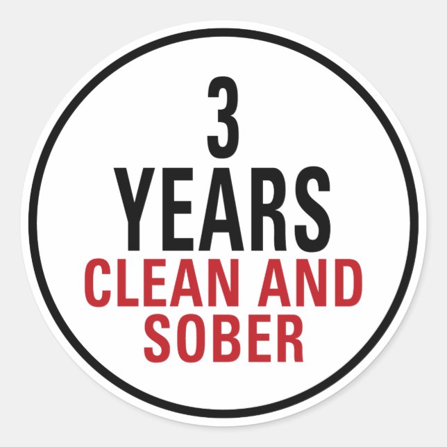3 Years Clean and Sober Classic Round Sticker (Front)