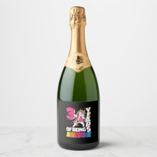 3 Years Of Being Awesome 3rd Birthday Cute Dabbing Sparkling Wine Label