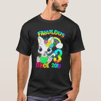 3 Years Old 3rd Birthday Cute Cat Girl Fabulous Si T-Shirt