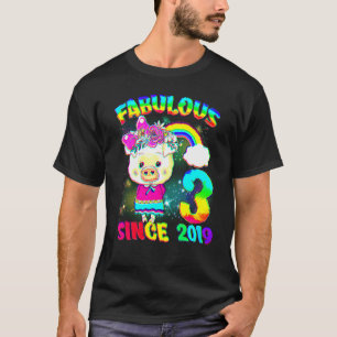 3 Years Old 3rd Birthday Cute Pig Girl Fabulous Si T-Shirt