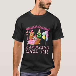 3 Years Old 3rd Birthday Sloth Riding Llama Girls T-Shirt