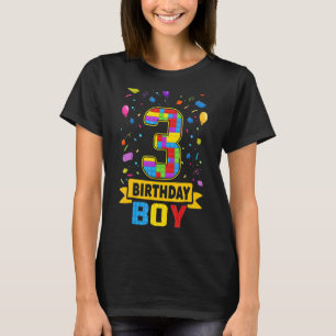 3 Years Old Building Blocks 3rd Birthday Boy Maste T-Shirt