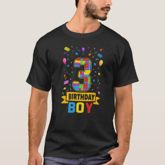 3 Years Old Building Blocks 3rd Birthday Boy Maste T-Shirt