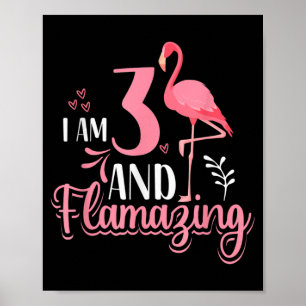 3 Years Old Flamingo Birthday Quote Design Funny Poster