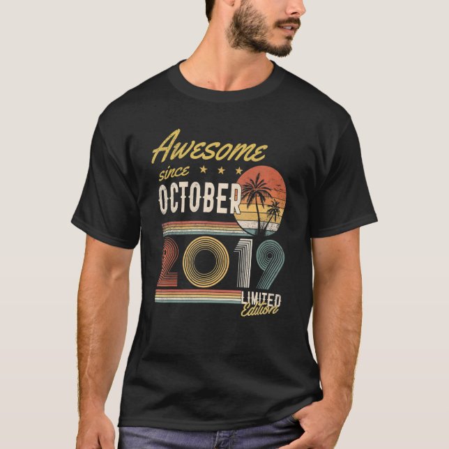 3 Years Old Funny Awesome Since October 2019 3rd B T-Shirt (Front)
