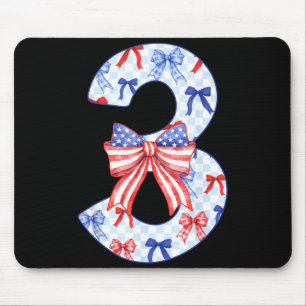 3 Years Old Kids Flag Bow 4th of July 3rd Birthday Mouse Pad
