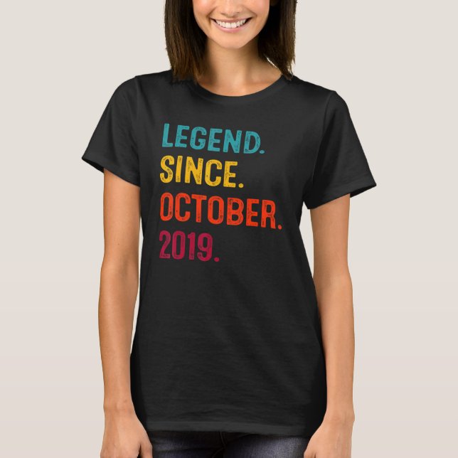 3 Years Old Legend Since October 2019 3rd Birthday T-Shirt (Front)