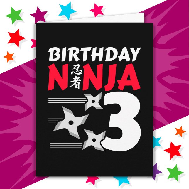 3 Years Old Ninja Party Stars Kids 3rd Birthday Card (Creator Uploaded)