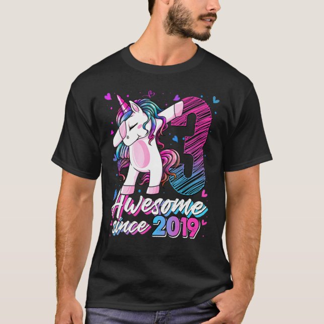 3 Years Old  Unicorn Dabbing 3rd Birthday Girl Uni T-Shirt (Front)