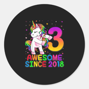 3 Years Old Unicorn Flossing 3rd Birthday Girl Uni Classic Round Sticker
