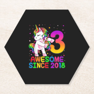 3 Years Old Unicorn Flossing 3rd Birthday Girl Uni Paper Coaster