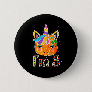3 Years Old Unicorn Pumpkin Cute Design Birthday H 6 Cm Round Badge
