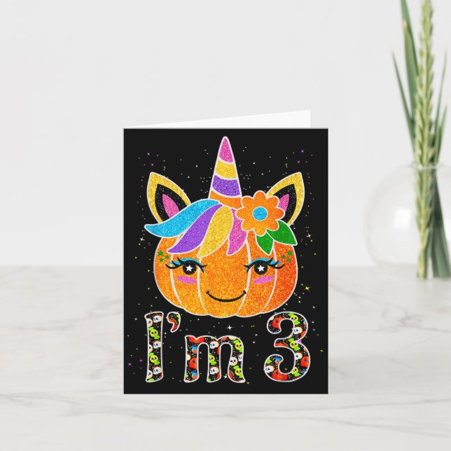 3 Years Old Unicorn Pumpkin Cute Design Birthday H Card (Front)