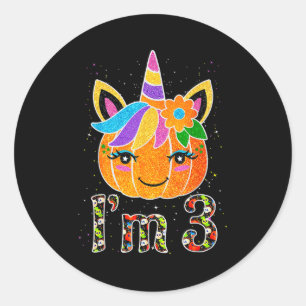 3 Years Old Unicorn Pumpkin Cute Design Birthday H Classic Round Sticker
