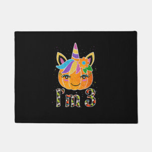 3 Years Old Unicorn Pumpkin Cute Design Birthday H Doormat