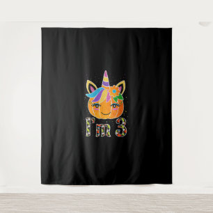3 Years Old Unicorn Pumpkin Cute Design Birthday H Tapestry