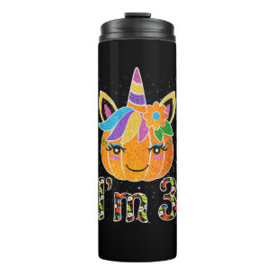 3 Years Old Unicorn Pumpkin Cute Design Birthday H Thermal Tumbler