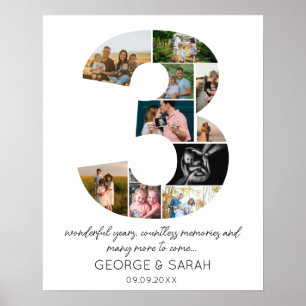 3 Years Together Photo Collage Wedding Anniversary Poster